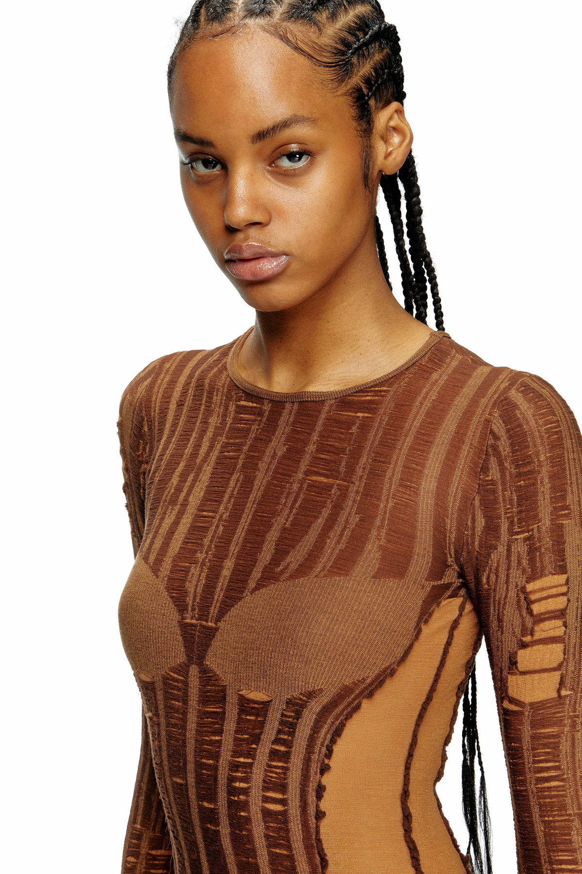Diesel Maxi dress in distressed second-skin knit - Dresses Womens in Brown
