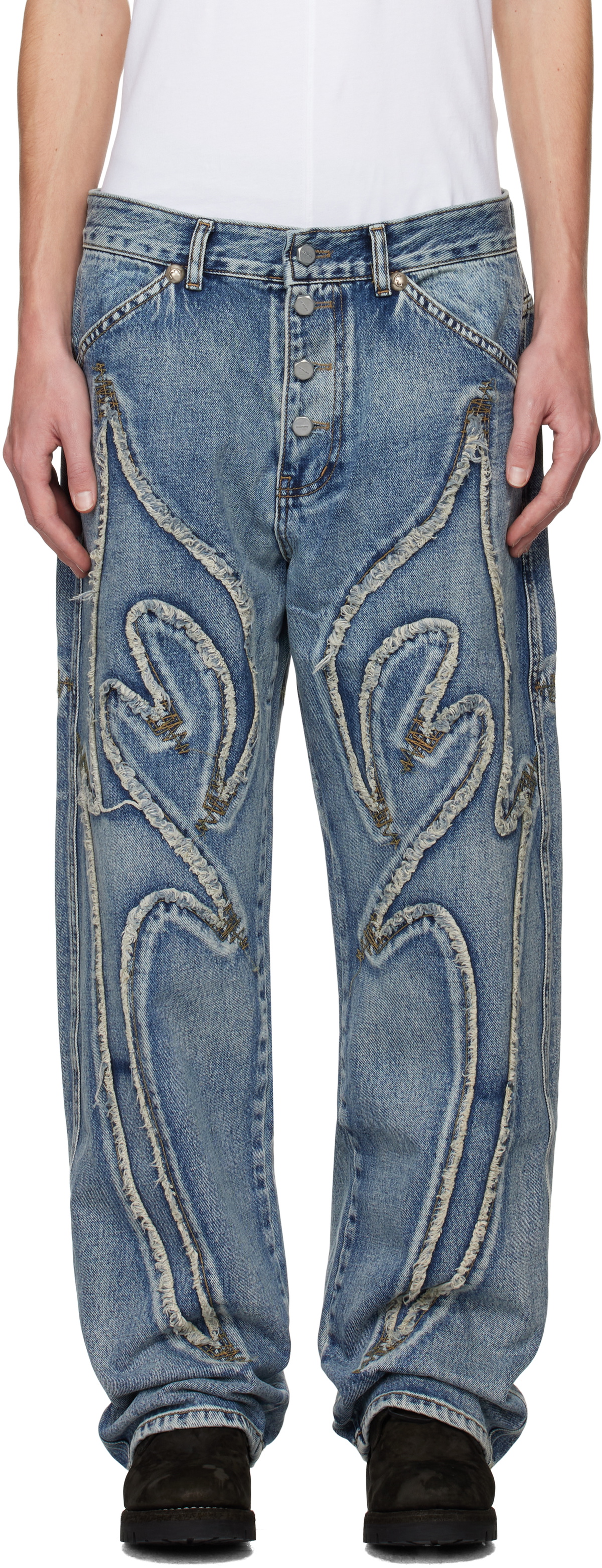 THUG CLUB ブルー レーザーカット ジーンズ 1 THUG CLUB - Warrior Denim Laser Pants | HBX - Globally