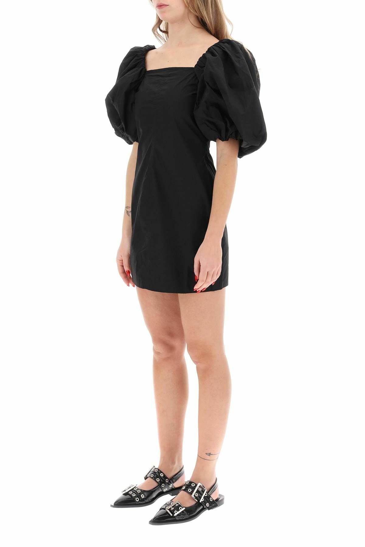 GANNI mini dress with balloon sleeves Black GANNI