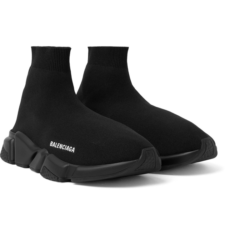 Photo: Balenciaga - Speed Stretch-Knit Slip-On Sneakers - Black