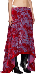 Masha Popova Red & Purple Silk Velvet Handkerchief Maxi Skirt