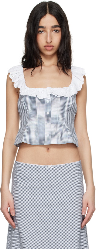 Photo: GUIZIO Blue & White Paloma Lace Top
