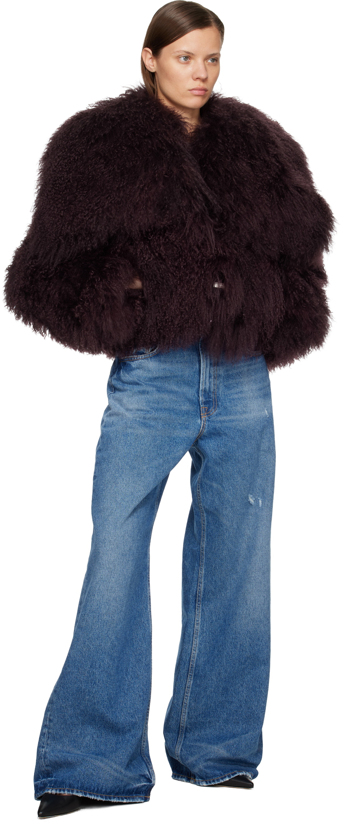The Attico Burgundy Shearling Bomber Jacket