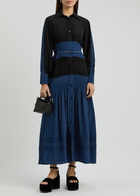 Lovebirds Colour-blocked Belted Silk Midi Shirt Dress Blue