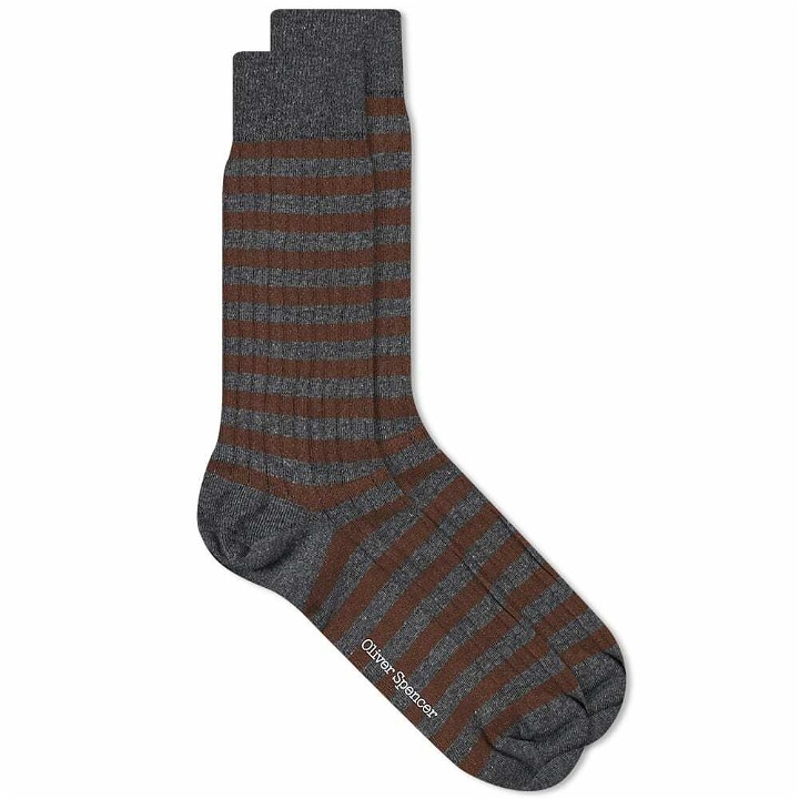 Photo: Oliver Spencer Men's Miller Stripe Socks in Charcoal/Brown