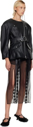 Simone Rocha Black Sculpted Belt Detail & Back Bow Leather Biker Jacket