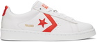 Converse White & Orange Leather Pro OX Sneakers