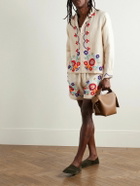 BODE - Garden Party Camp-Collar Bead-Embellished Linen Shirt - Neutrals