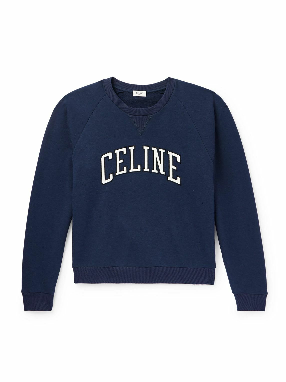 CELINE - Logo-Appliquéd Cotton-Jersey Sweatshirt - Blue