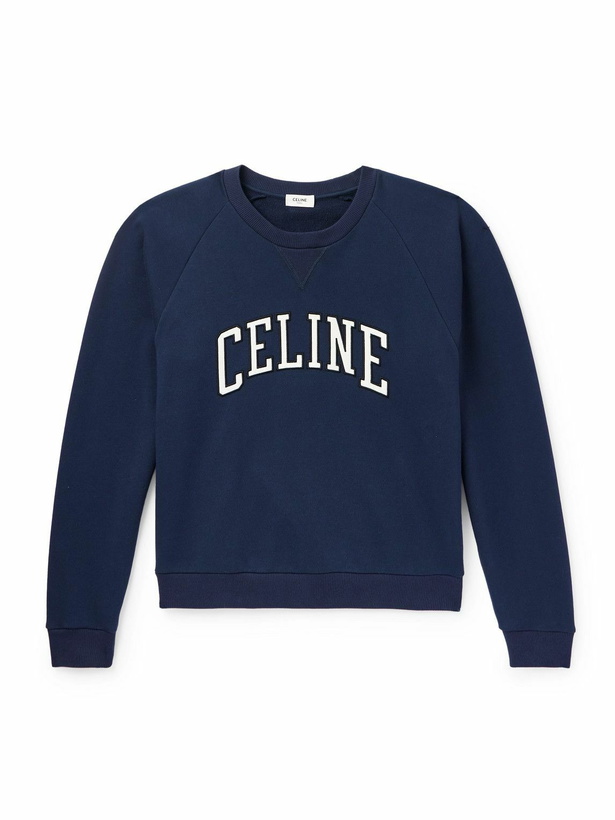 Photo: CELINE - Logo-Appliquéd Cotton-Jersey Sweatshirt - Blue