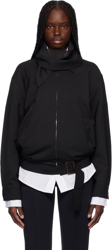 Photo: RECTO Black Scarf Detail Harrington Jacket