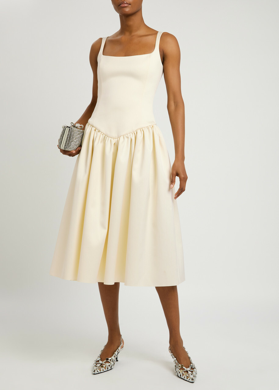 DE LA Vali Lola Satin Midi Dress Ivory