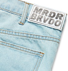 WHO DECIDES WAR by Ev Bravado - Distressed Appliquéd Denim Jeans - Blue