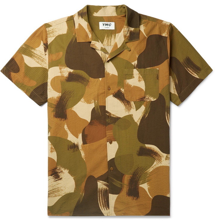 Photo: YMC - Malick Camp-Collar Camouflage-Print Cotton-Seersucker Shirt - Green