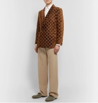 Gucci - Brown Double-Breasted Logo-Embroidered Velvet Tuxedo Jacket - Brown
