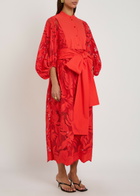 Erdem Floral Cutwork Poplin Midi Shirt Dress Orange