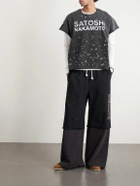 Satoshi Nakamoto - Luke Distressed Layered Logo-Print Waffle-Knit and Cotton-Jersey T-Shirt - Black