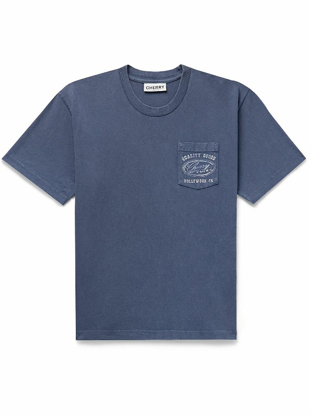 Photo: CHERRY LA - Logo-Print Cotton-Jersey T-Shirt - Blue