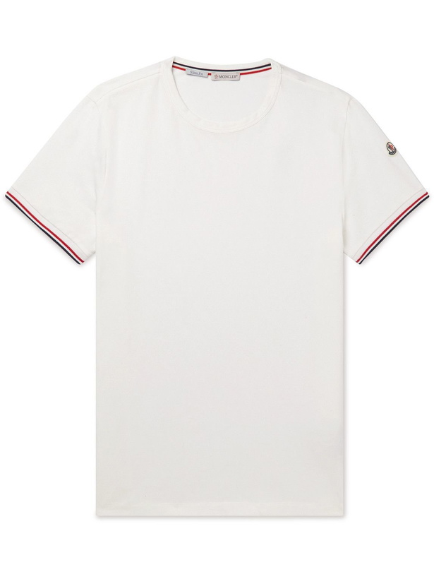 Photo: Moncler - Logo-Appliquéd Striped Stretch-Cotton Jersey T-Shirt - White