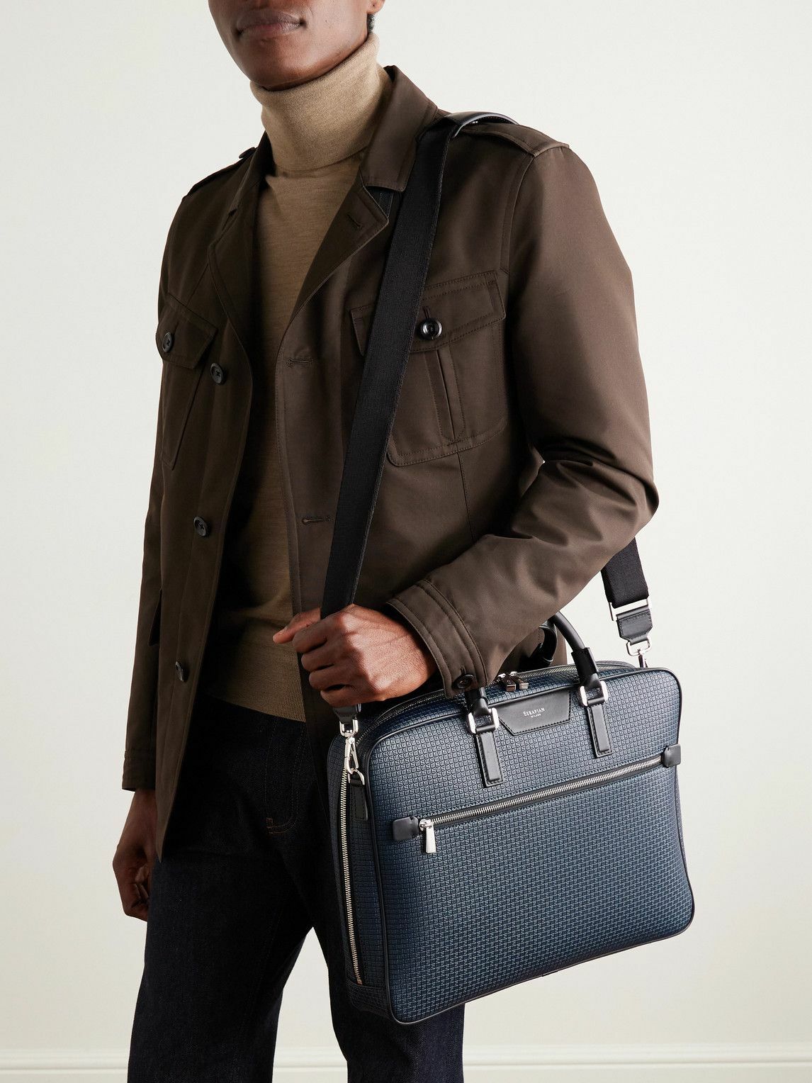 Serapian - Leather-Trimmed Logo-Embossed Stepan Coated-Canvas Briefcase