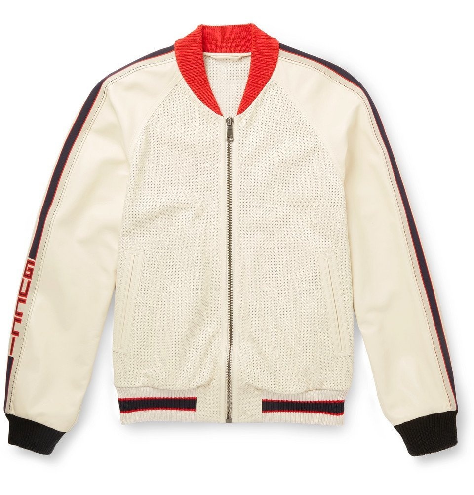 Gucci - Printed Perforated-Leather Bomber Jacket - Men - White Gucci