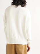AMI PARIS - Logo-Embroidered Organic Cotton and Wool-Blend Sweater - Neutrals