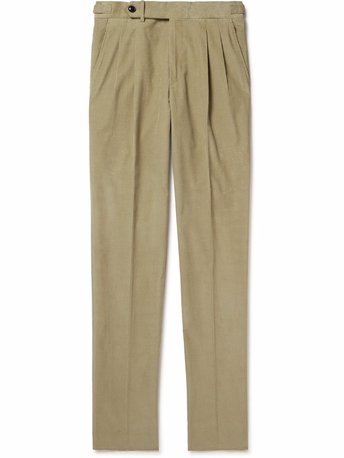 Purdey - Tapered Pleated Cotton-Corduroy Trousers - Neutrals