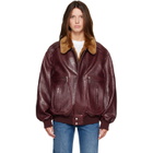 Rabanne Burgundy Textured Leather Bomber Jacket