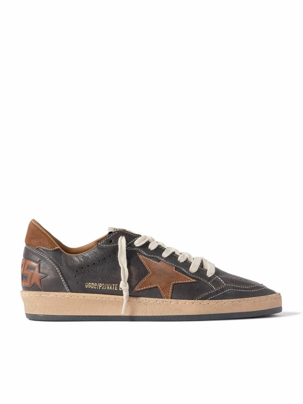 Photo: Golden Goose - Ball Star Distressed Suede-Trimmed Leather Sneakers - Brown