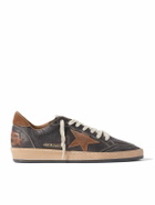Golden Goose - Ball Star Distressed Suede-Trimmed Leather Sneakers - Brown