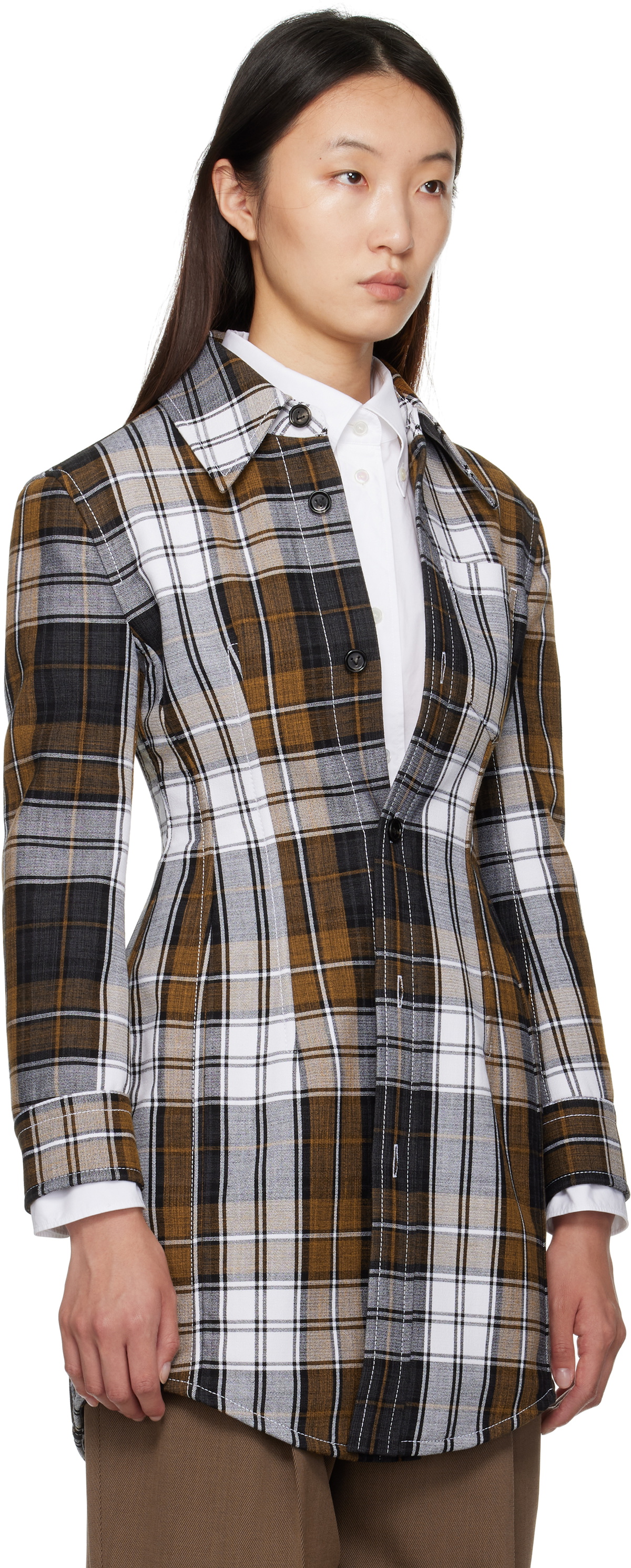 Bottega Veneta Multicolor Structured Cotton Check Coat