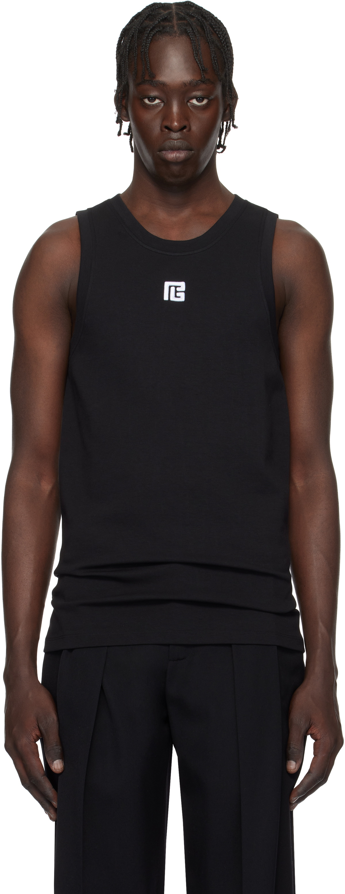 Balmain Black 'PB' Embroidered Tank Top