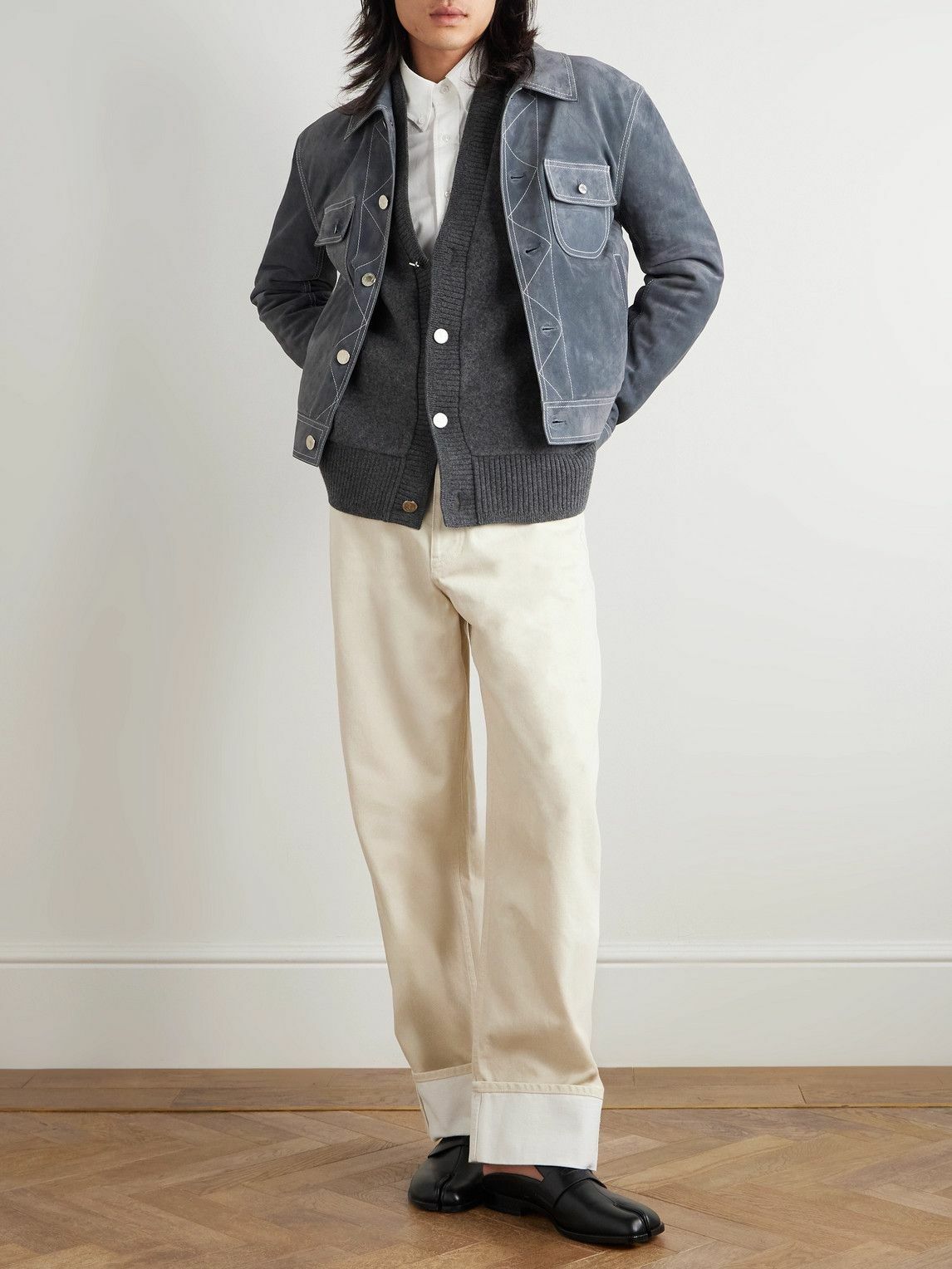 Thom Browne - Cropped Suede Jacket - Gray