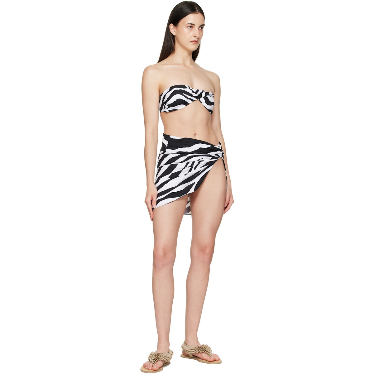 BALMAIN Black & White Tie Sarong Cover-Up Skirt