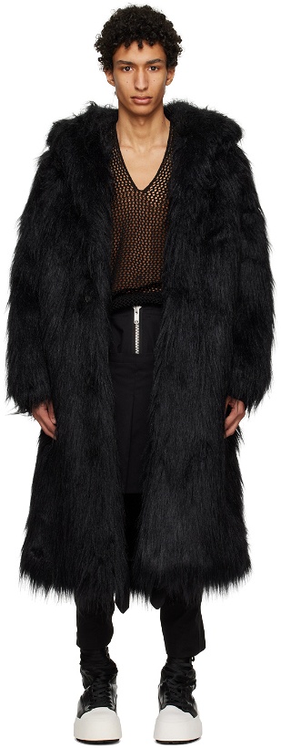 Photo: Sulvam Black Hooded Faux-Fur Coat