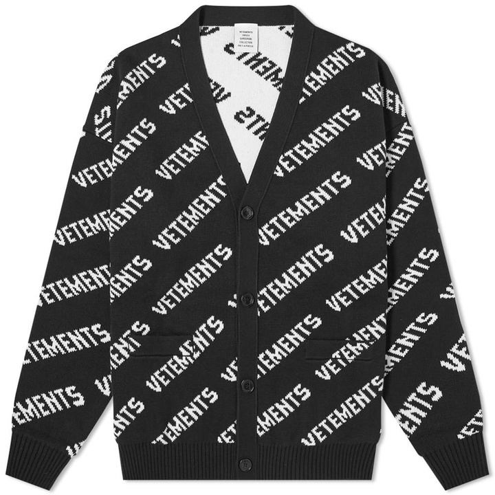 Photo: VETEMENTS All Over Logo Knitted Cardigan