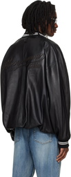 WOOYOUNGMI Black Leather Baseball Jacket