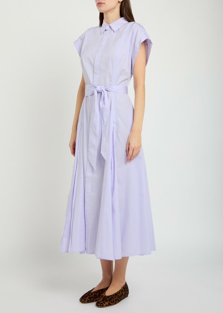Polo Ralph Lauren Striped Belted Cotton Shirt Dress Purple