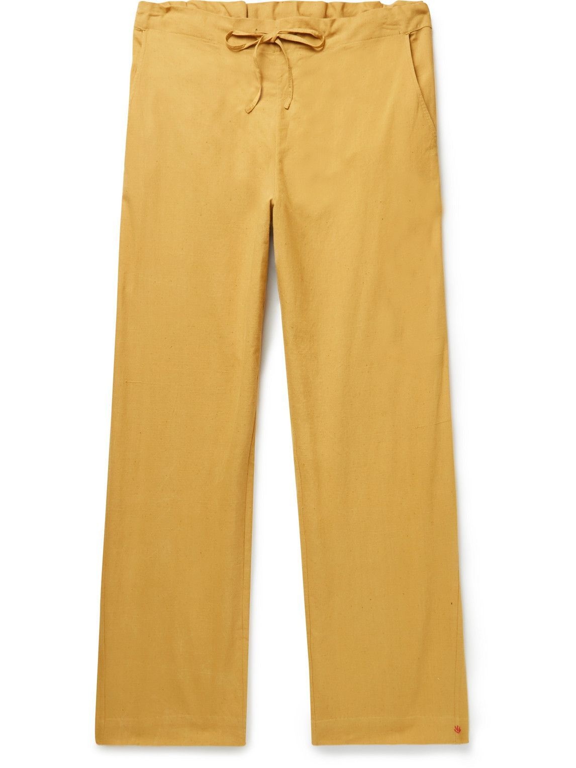 Photo: 11.11/eleven eleven - Straight-Leg Slub Cotton Drawstring Trousers - Yellow
