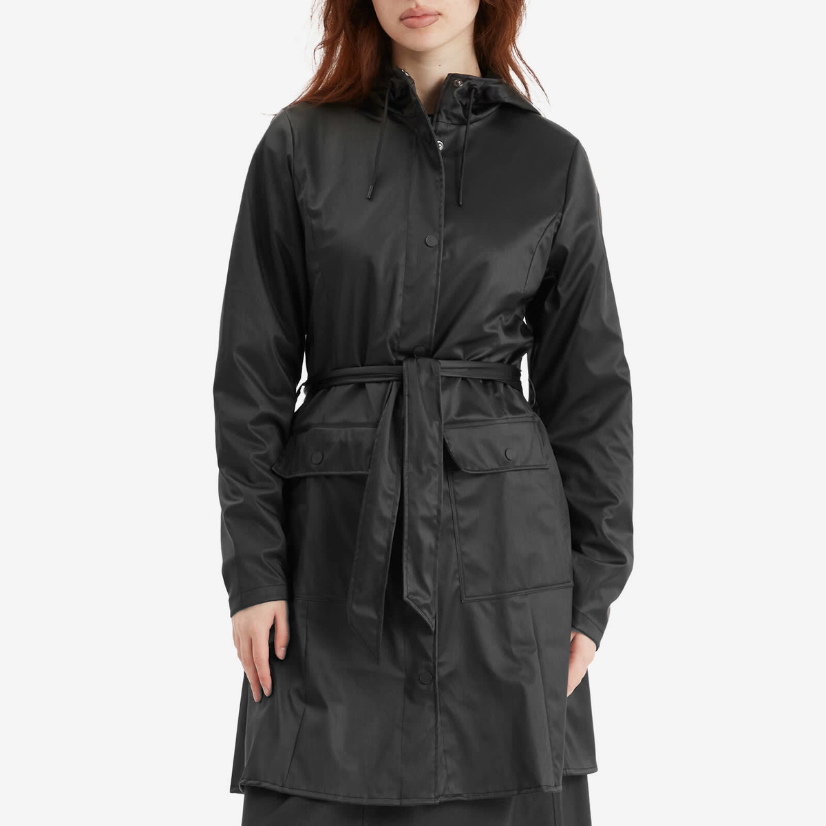 Rains Women's Curve Long Jacket in Black Grain