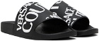 Versace Jeans Couture Black Embossed Pool Slides