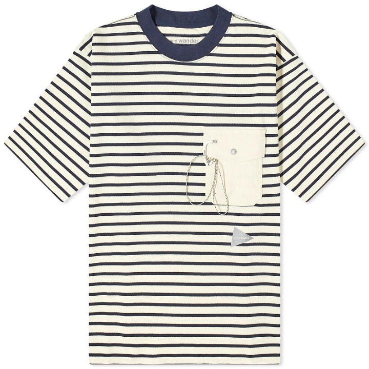 Photo: and wander Men's Stripe Pocket Half Sleeve T-Shirt in Off White