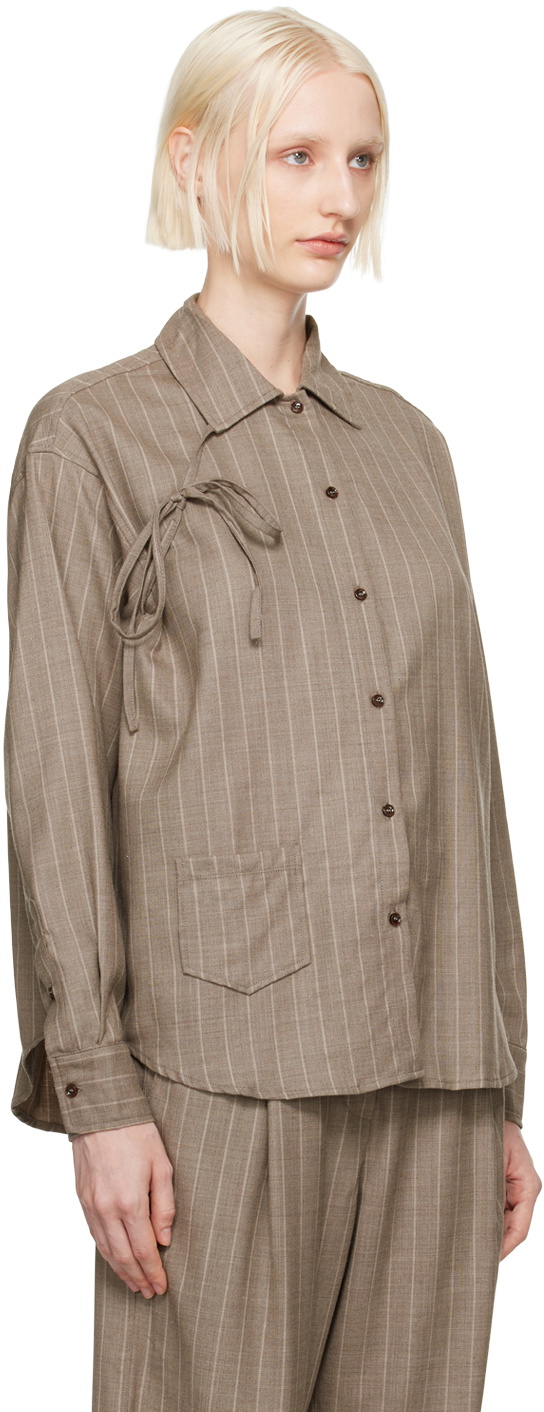Deiji Studios Gray Lapel Bow Long Sleeve Shirt
