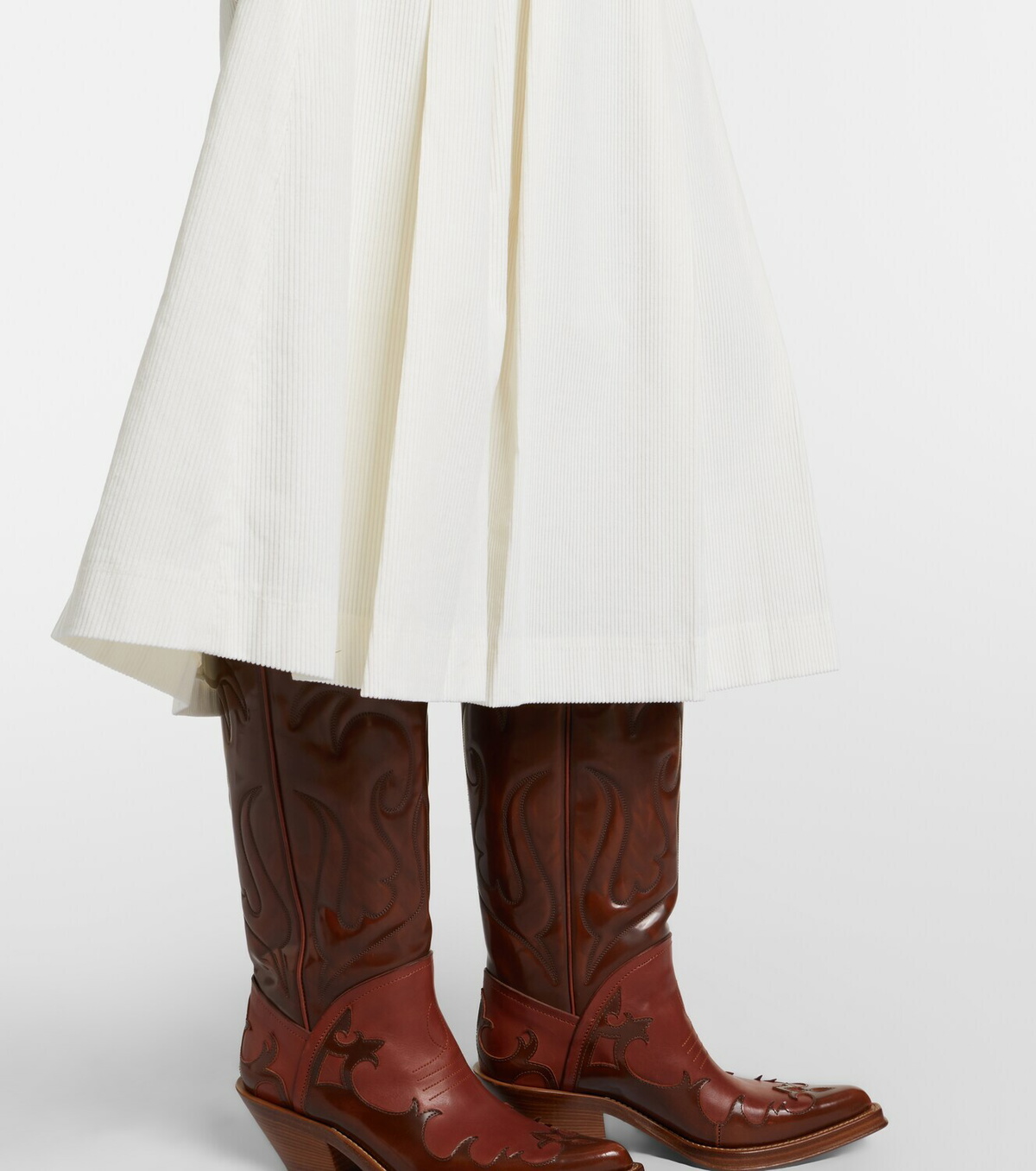 Gabriela Hearst Wesley pleated cotton corduroy midi skirt