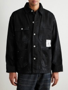 Neighborhood - Corduroy-Trimmed Paint-Splattered Denim Jacket - Black