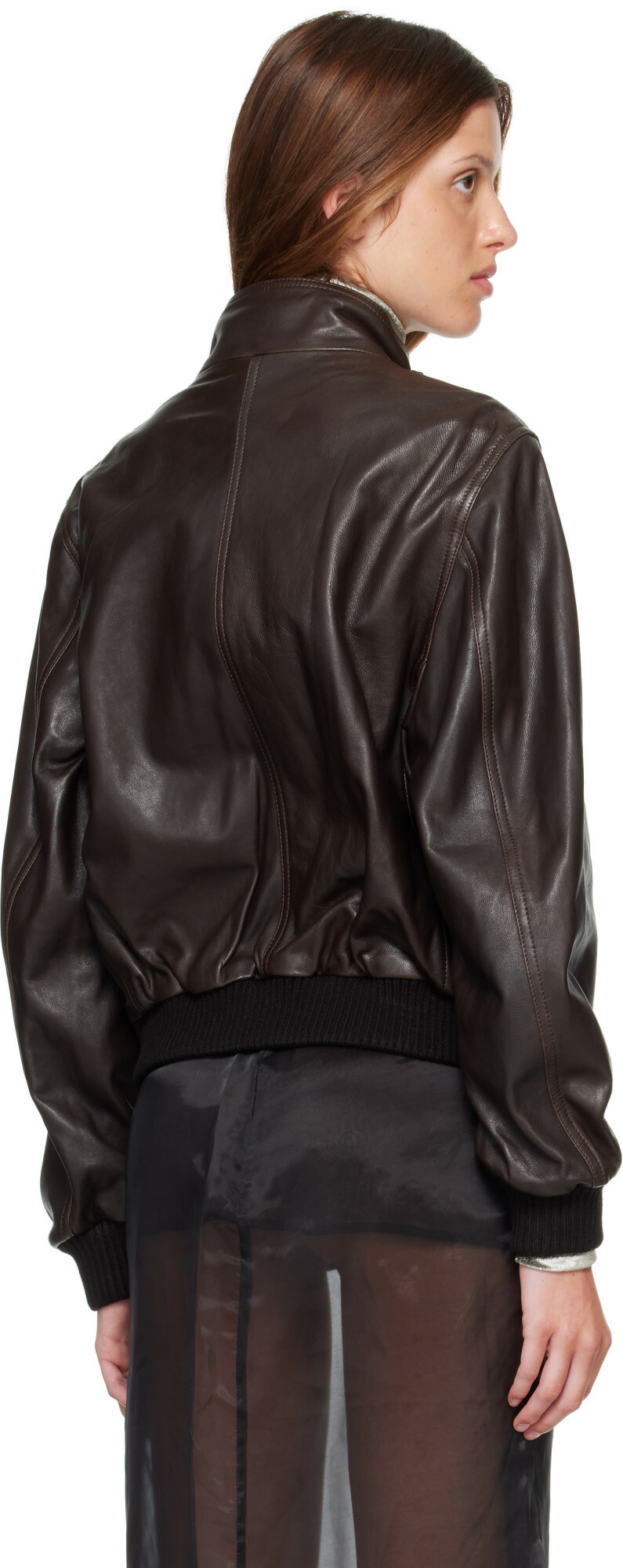 Nour Hammour Brown Rios Leather Bomber Jacket