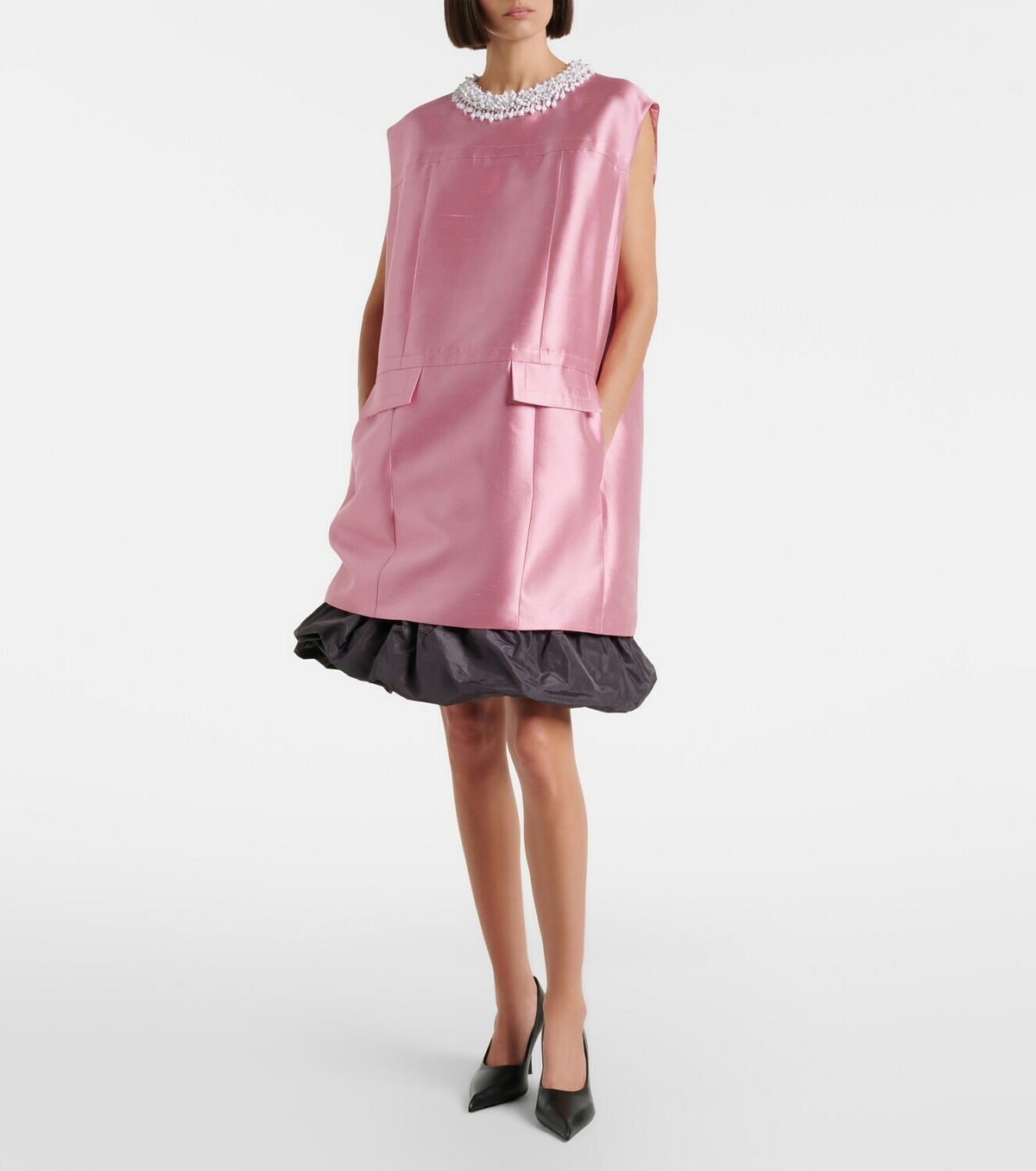 Prada Embellished wool and silk minidress