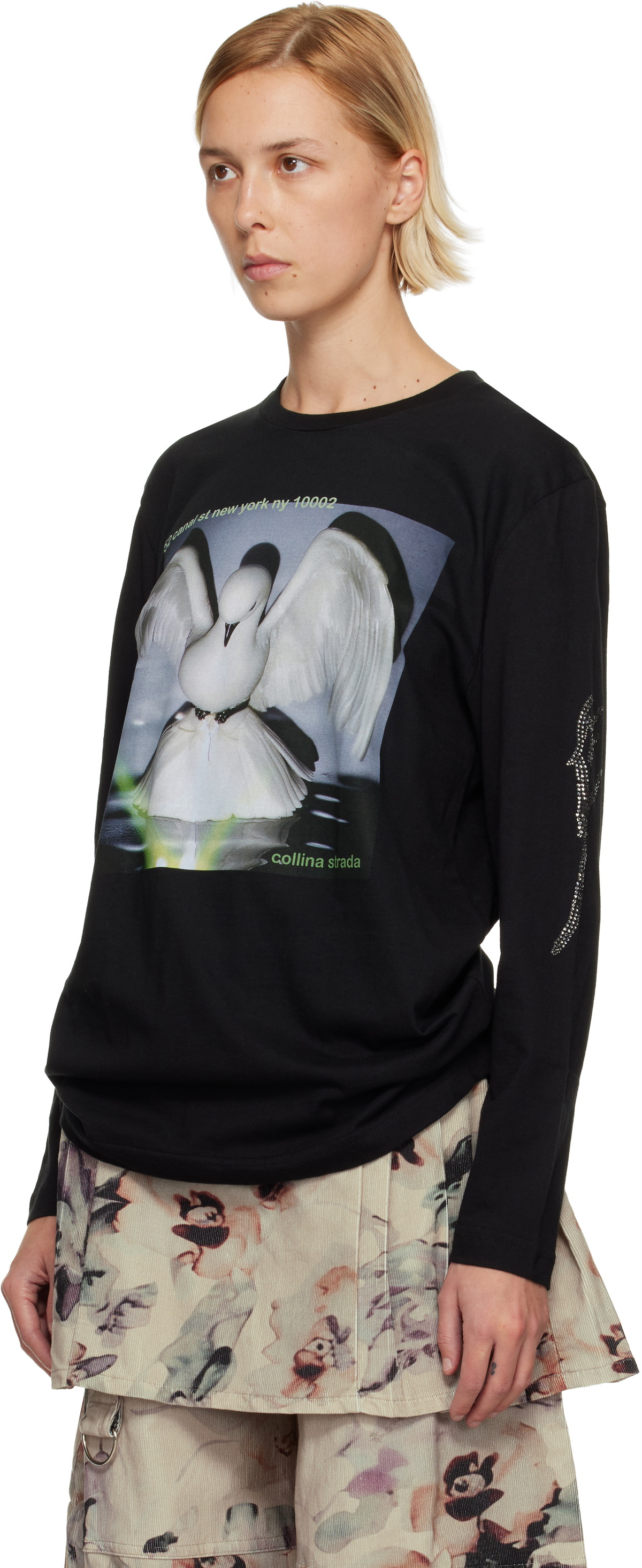 Collina Strada Black '52 Canal' L/S Rhinestone Graphic T-shirt