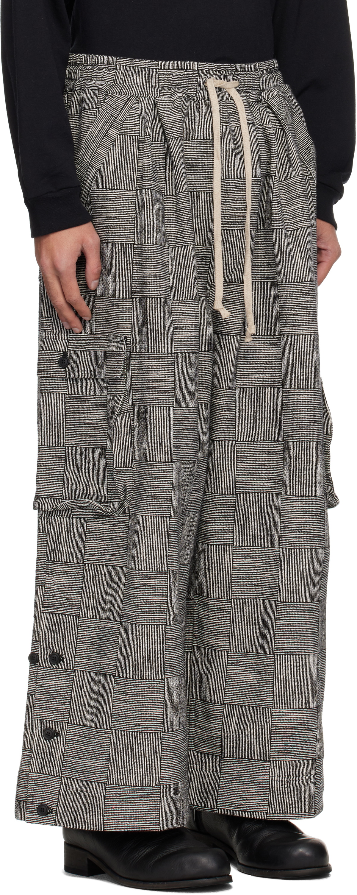 Jan-Jan Van Essche Black & White O-Project Block Stripe Cloth Easy Cargo Pants