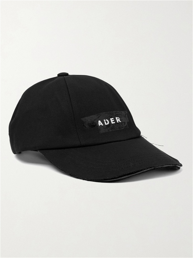 Photo: Ader Error - Distressed Logo-Print Cotton-Twill Baseball Cap - Black
